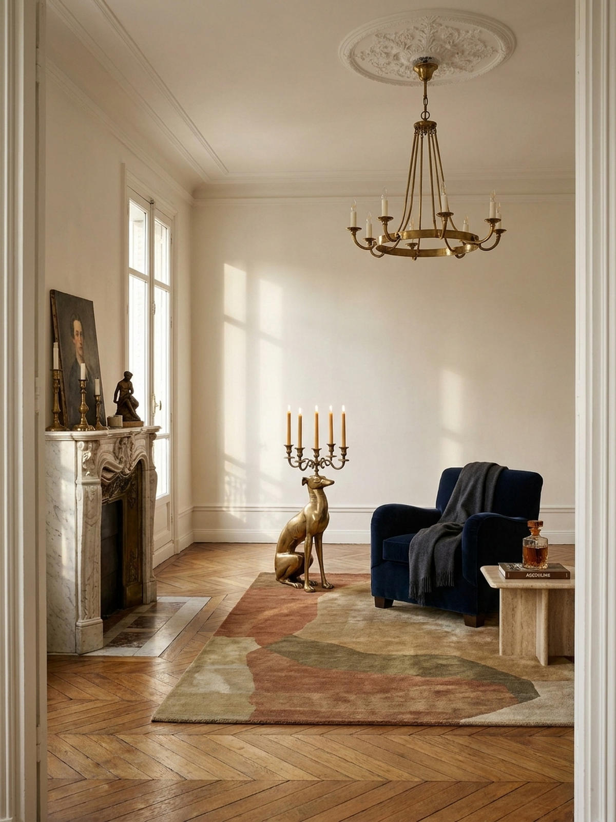 DEKOFIGUR Kerzenhalter Windhund Aluminium Gold 69 cm mit 5 Armen - Goldfarben, Textil (26/69/40cm) - KADIMA DESIGN