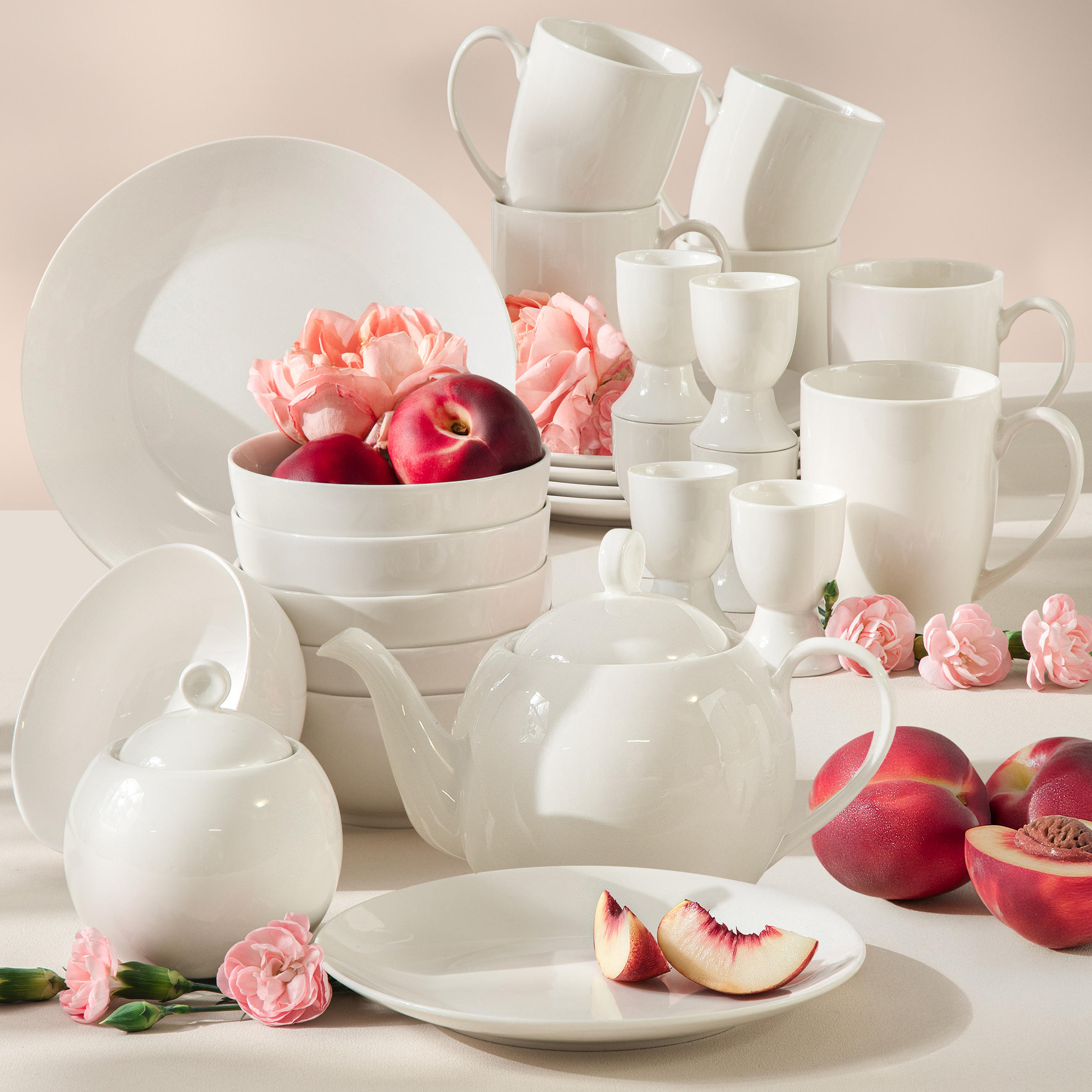 FRÜHSTÜCKSSERVICE 6 Personen AD BELLA 26-tlg,Porzellan, ecru - Ecru, Keramik (20/2/20cm) - KONSIMO®