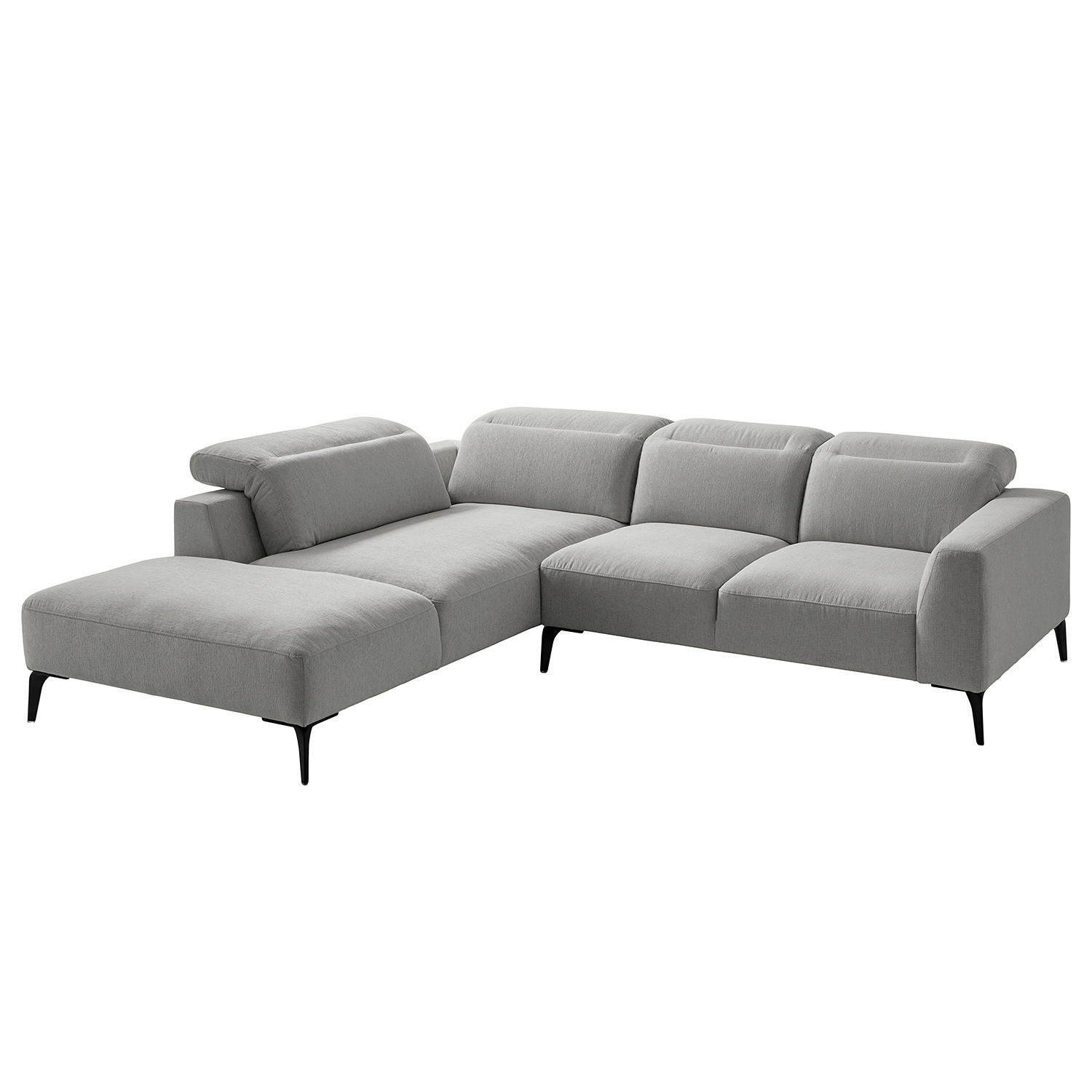 ECKSOFA mit Ottomane - Hellgrau/Schwarz, Textil/Metall (263/238cm) - home24
