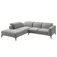 ECKSOFA mit Ottomane - Hellgrau/Schwarz, Textil/Metall (263/238cm) - home24