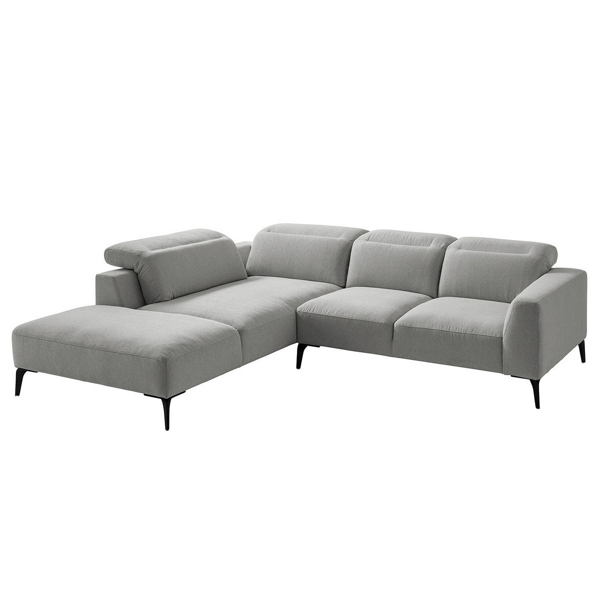 ECKSOFA mit Ottomane - Hellgrau/Schwarz, Textil/Metall (263/238cm) - home24