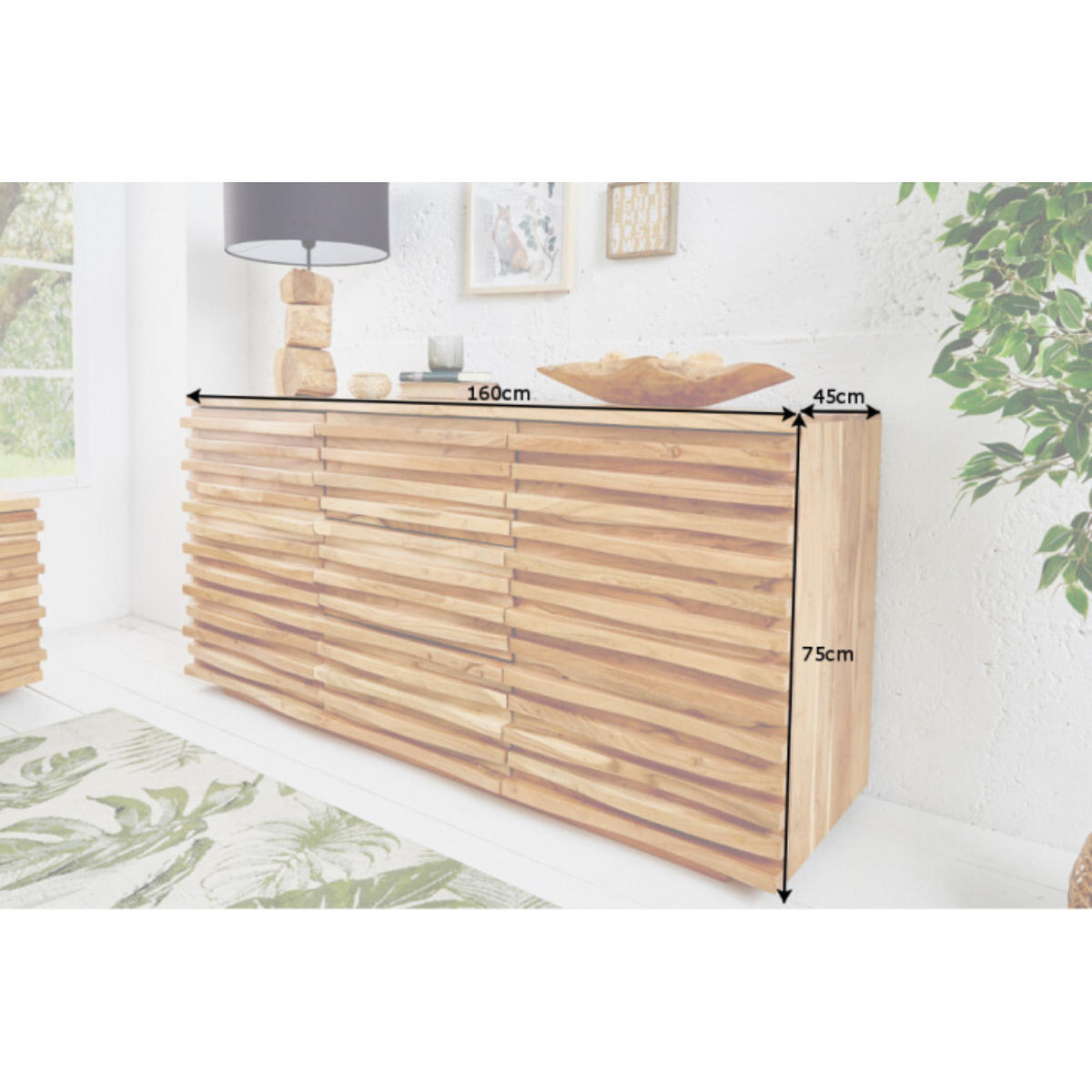 SIDEBOARD RELIEF Akazie 160cm - Braun, Holz (160/75/45cm) - riess-ambiente