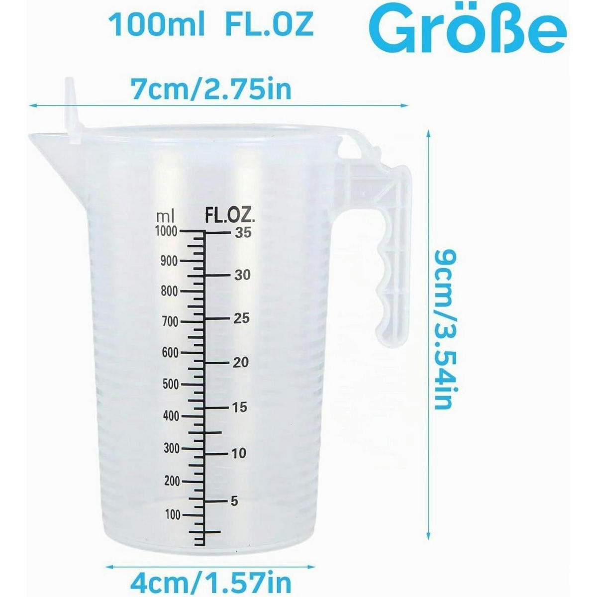 MESSBECHER 1000 ml mit Deckel und Griff - Weiß, Kunststoff (1L)