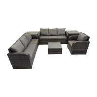 GARTENMÖBEL SET mit 3-SITZER SOFA Polyrattan Dunkelgrau 7-Sitzer - Dunkelgrau/Grau, Glas/Kunststoff - Fimous