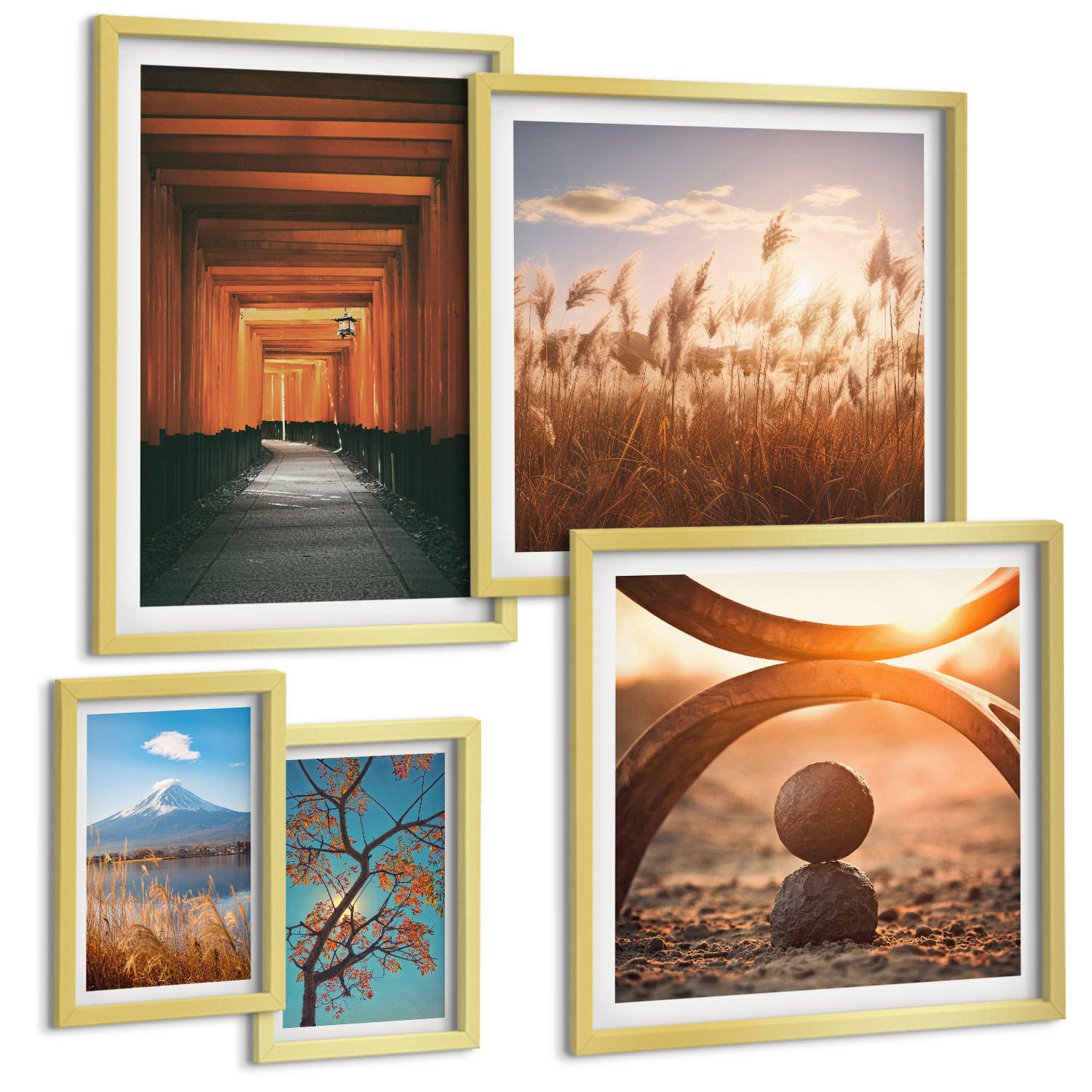 BILDER SET 5er Set - 50x50 cm & 20x30 cm & 40x60 cm Goldrahmen - Architektur der Küstenstädte - Goldfarben, Kunststoff (40/60cm) - TULUP