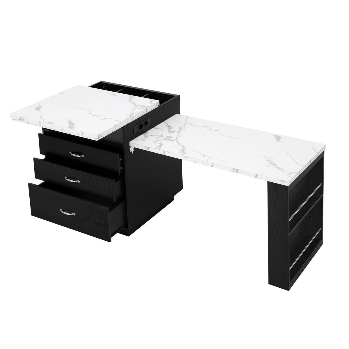KUCHYŇSKÝ ostrůvek 125,5–187,5/71/93 cm černý z MDF s LED osvětlením a výsuvnou deskou - černá, kompozitní dřevo (125.5/93/71cm) - OKWISH