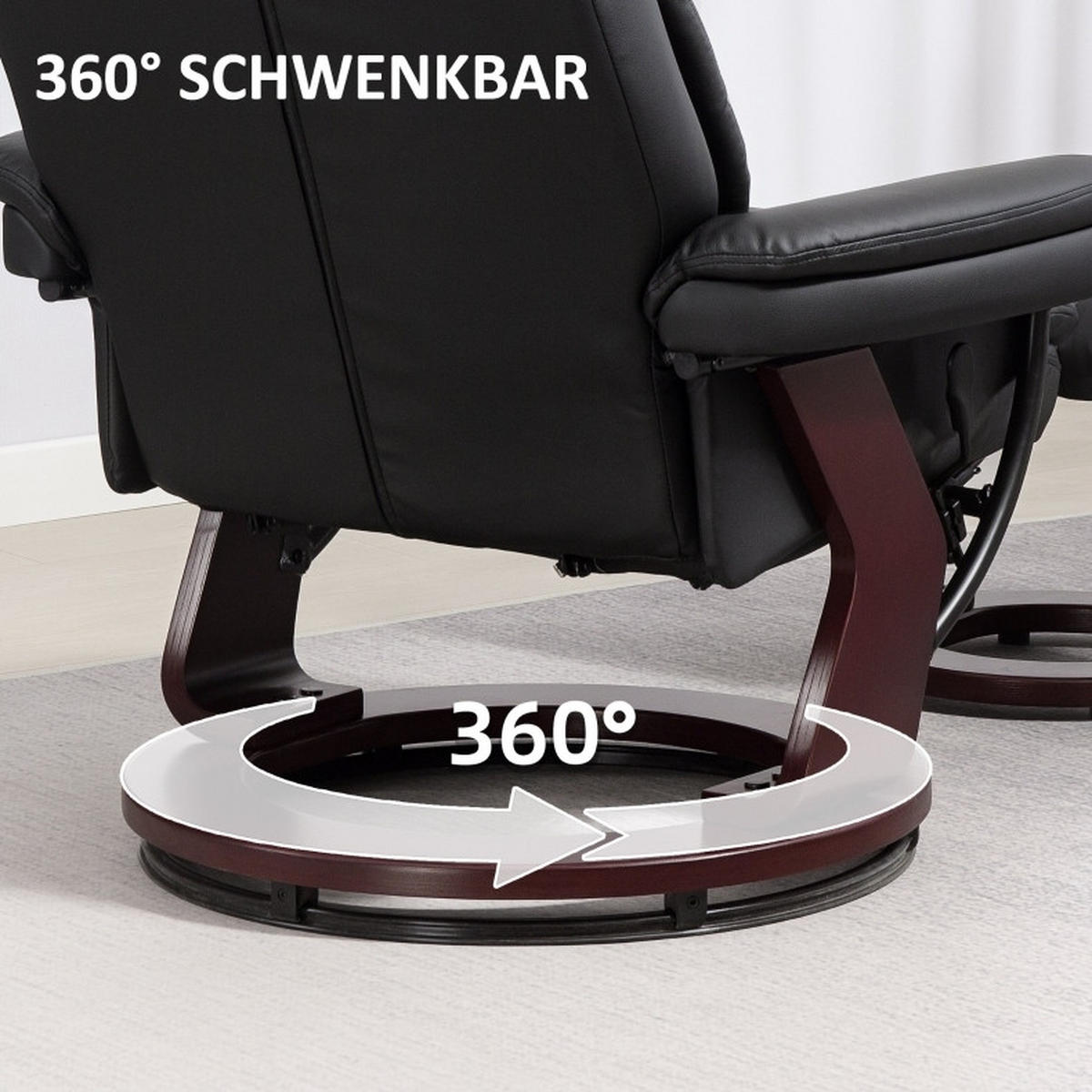 RELAXSESSELSET 86/83/107 cm in Schwarz mit Hocker und Liegefunktion - Schwarz, Kunststoff (83/107/86cm) - Flora Grace