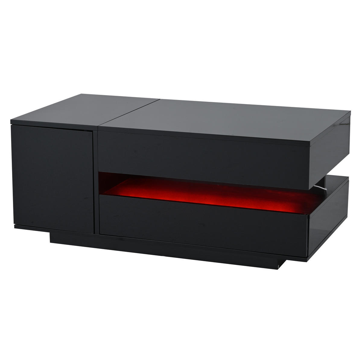 KONFERENČNÍ stolek z dřevotřísky 95x50x40 cm černý s LED osvětlením, výsuvnou deskou a úložným prostorem - černá, kompozitní dřevo (95/50/40cm) - Modfu
