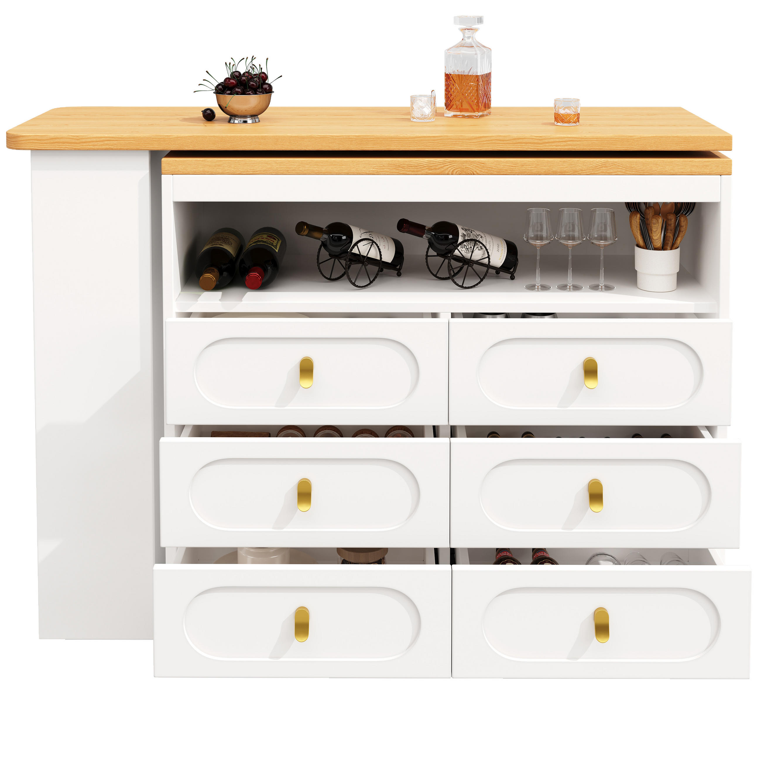BARTISCH 137-203/39/90 cm in Weiß mit Stauraum und 360° Drehfunktion - Weiß, Holzwerkstoff (39/203/92cm) - BEAOK