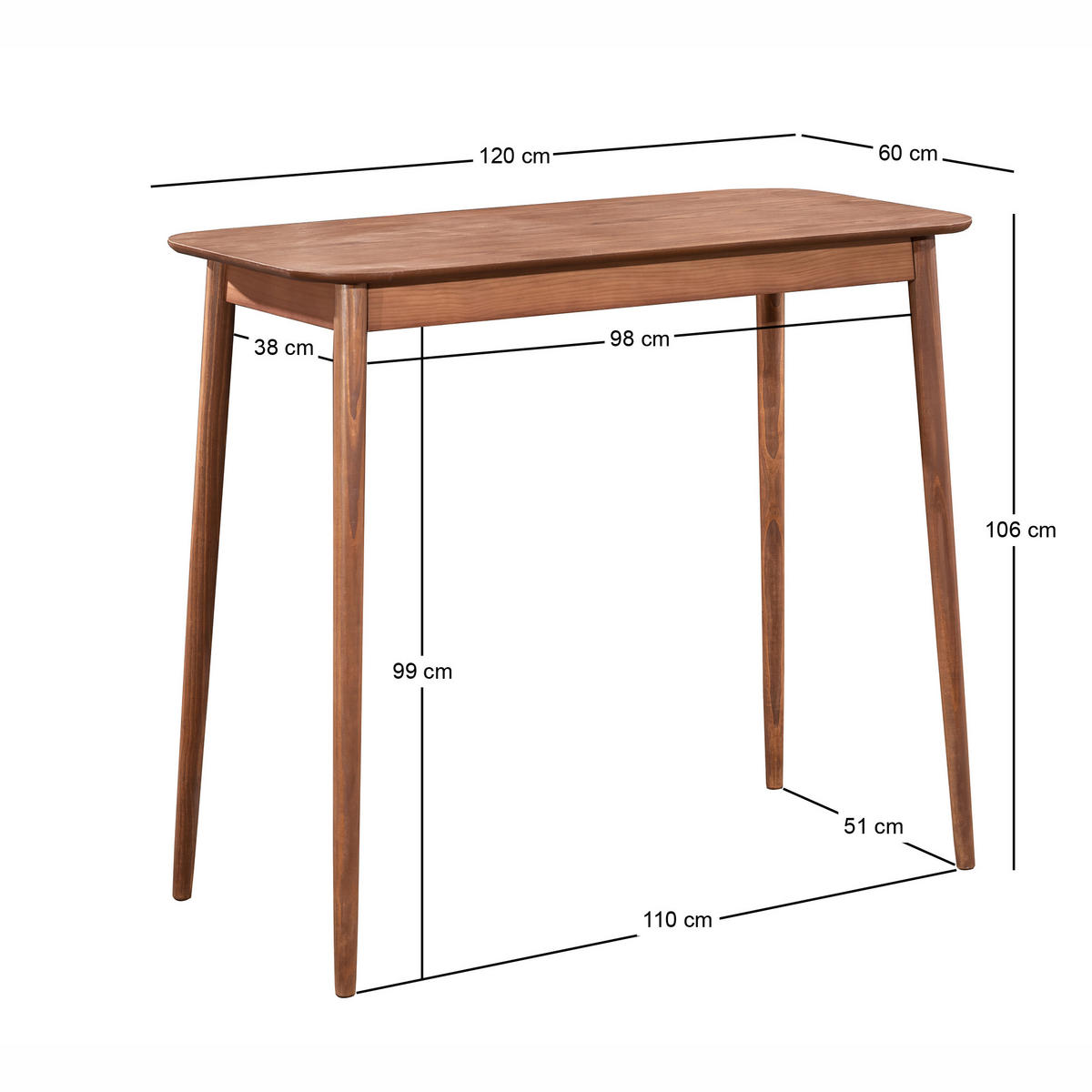 BARTISCH Rechteckig Braun 120 x 60 x 106 (cm) - Braun, Holz (60/120/106cm) - Nordlys