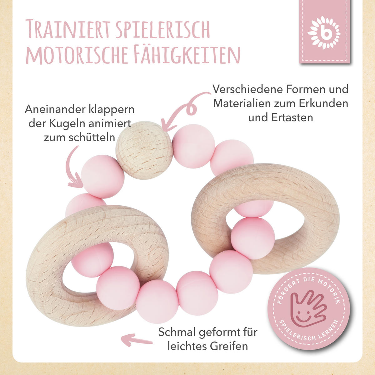 BEISSRING mit Silikon Perlen - ab Geburt - Rosa, Kunststoff (9/6.8cm) - Bieco Spielwaren