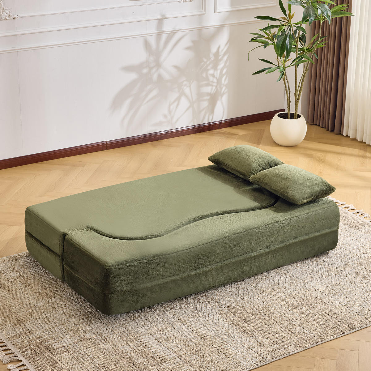 2-SITZER SCHLAFSOFA Mikrofaser Grün mit Klappfunktion und 2 Kissen - Grün, Textil (180/70/110cm) - WISHDOR