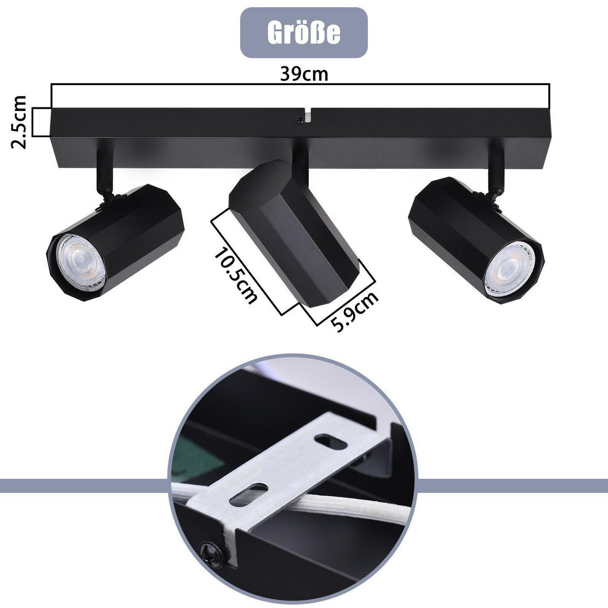 STRAHLER Inga 3-flammig 39/11/3 cm - Schwarz, Metall (39/11/3cm) - Nettlife