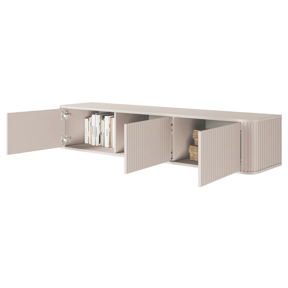 TV-HÄNGEBOARD Ovarlo Greige mit geriffelten Fronten 163/49/38 cm - Taupe, Holzwerkstoff (163.2/31.2/38cm) - Selsey