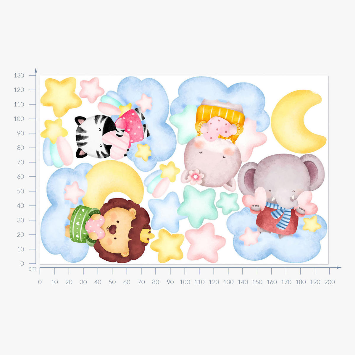 WANDAUFKLEBER 130x199cm - Tiere in den Wolken - Multicolor, Kunststoff (130/199/0.1cm) - Wallfluent