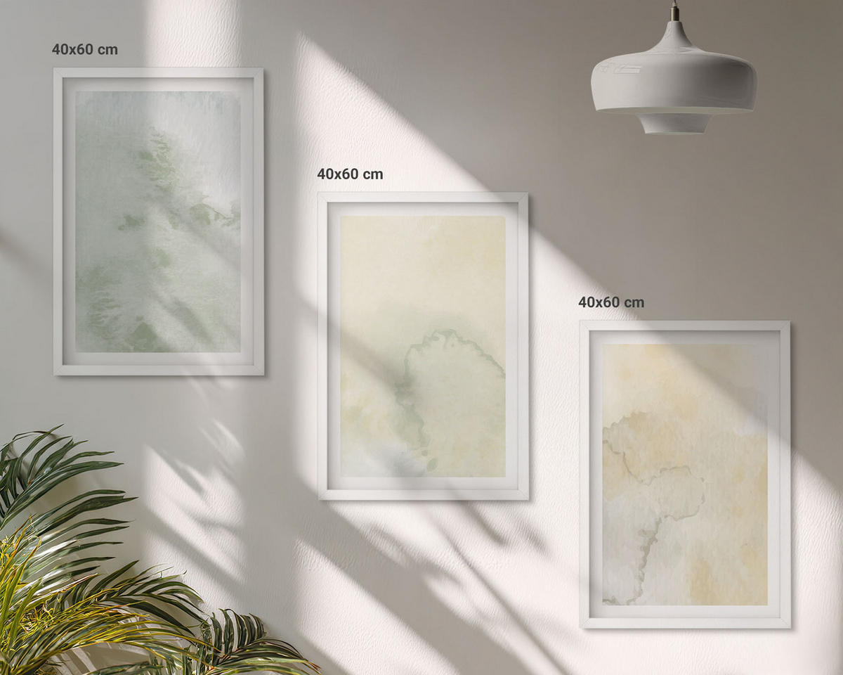 WANDBILDER 3er-Set - 40x60 cm Weißer Rahmen - Pastellfarbene Aquarelltexturen - Weiß, Kunststoff (40/60cm) - ArtPrintCave