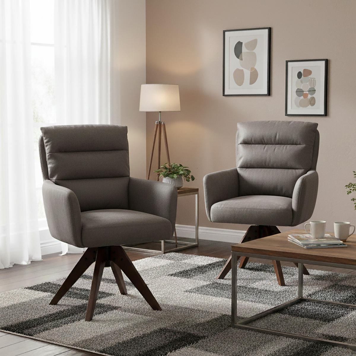 ARMLEHNSTUHL Mika-Juna 2er-Set - Taupe/Nussbaumfarben, Eichenholz/Holz (59/94/66cm) - DUBI Möbel