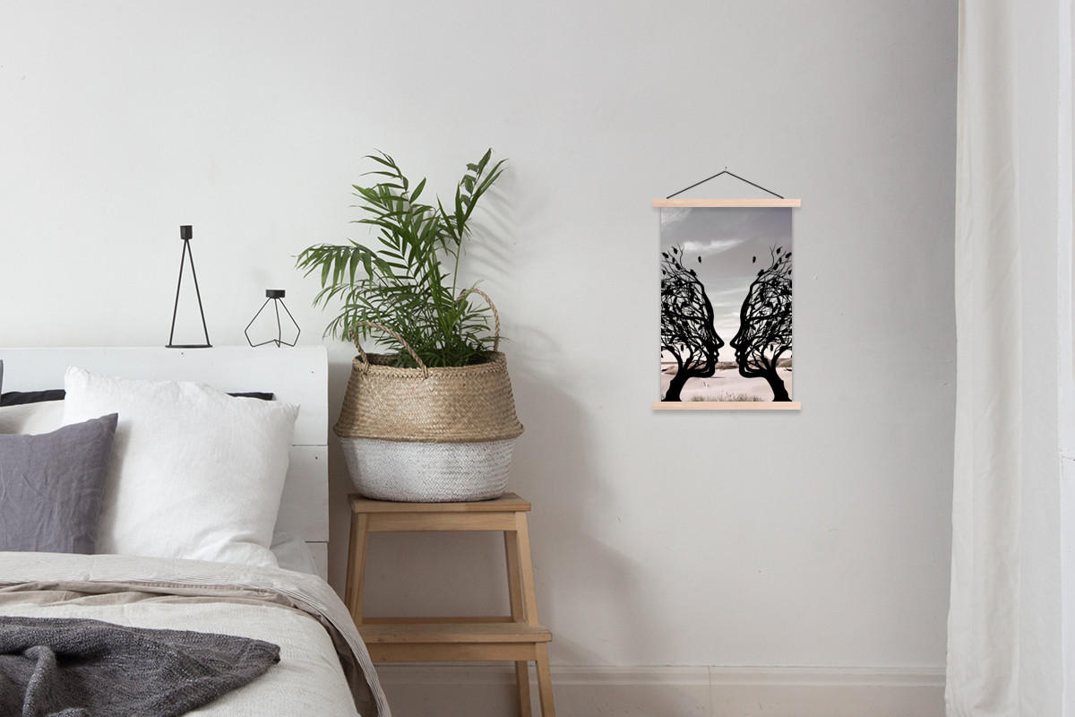 POSTER Strand - Meer - Menschen - Baum - Moderne Kunst 40x60 cm - Hellgrau, Textil (40/60/0.15cm) - MuchoWow