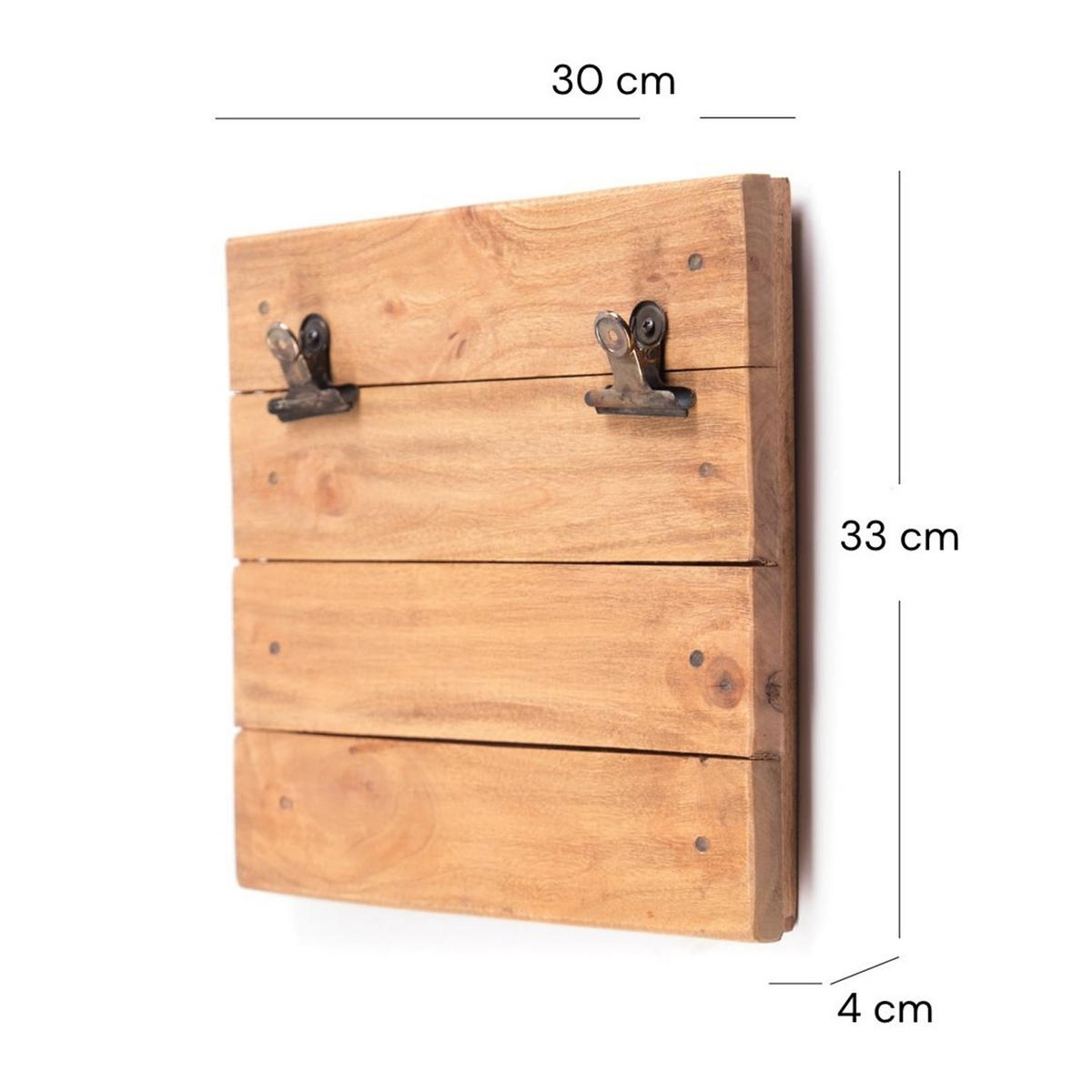 WAND-KLEMMBRETT Pinza II Mahagoni Holz, mit 2 Metallklammern naturfarben - Naturfarben, Holz (30/33/4cm) - DESIGN DELIGHTS