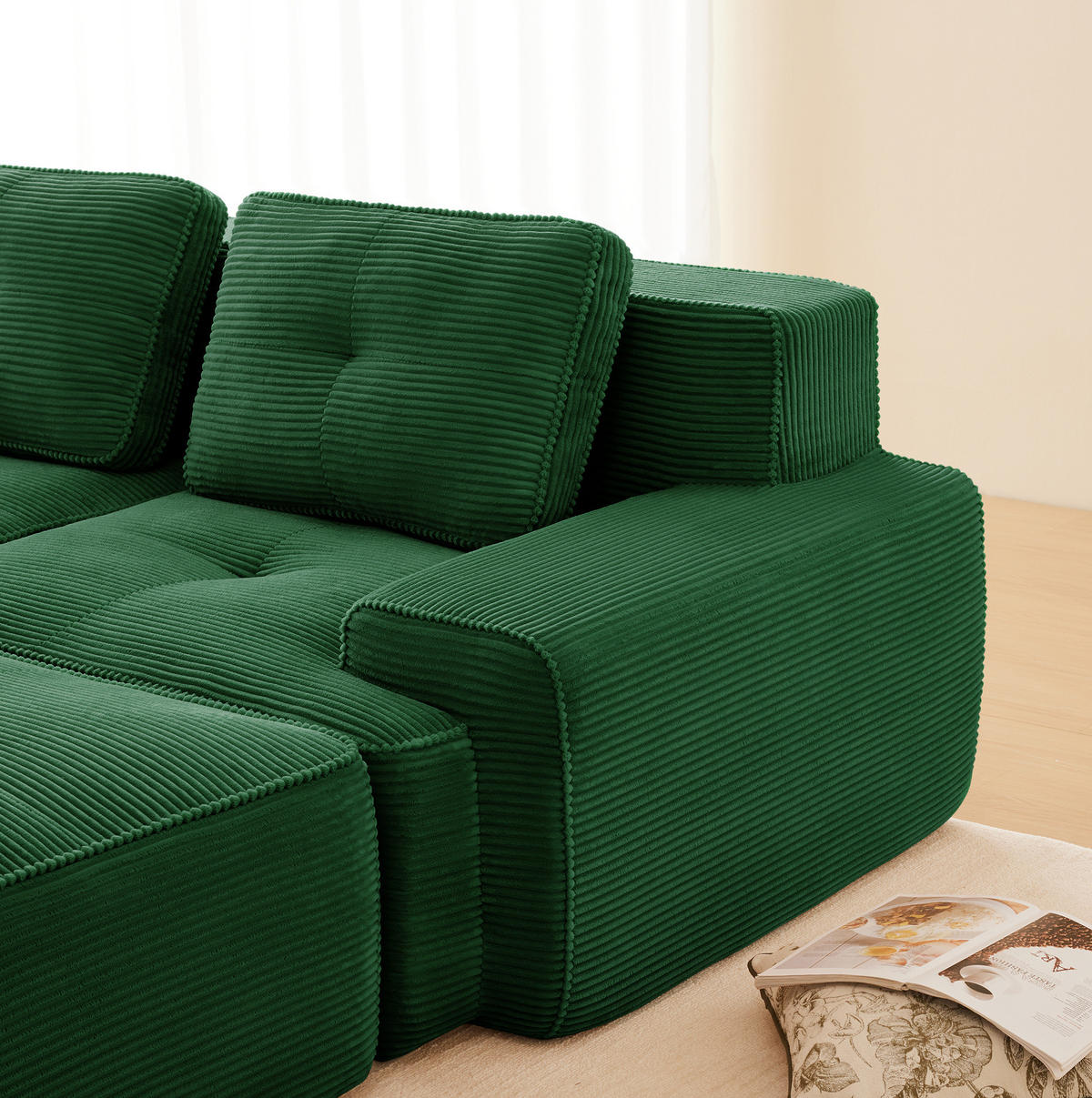 ECKSOFA modular Cord Grün - Grün, Kunststoff (104/382cm) - Meubliv