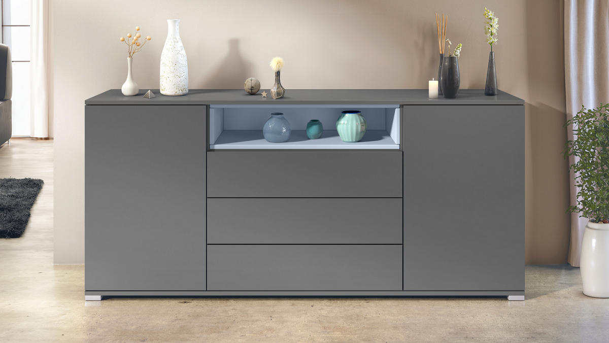 SIDEBOARD Skadu Denim matt - Pastellblau, Holzwerkstoff (166.5/75.5/35cm) - Vladon