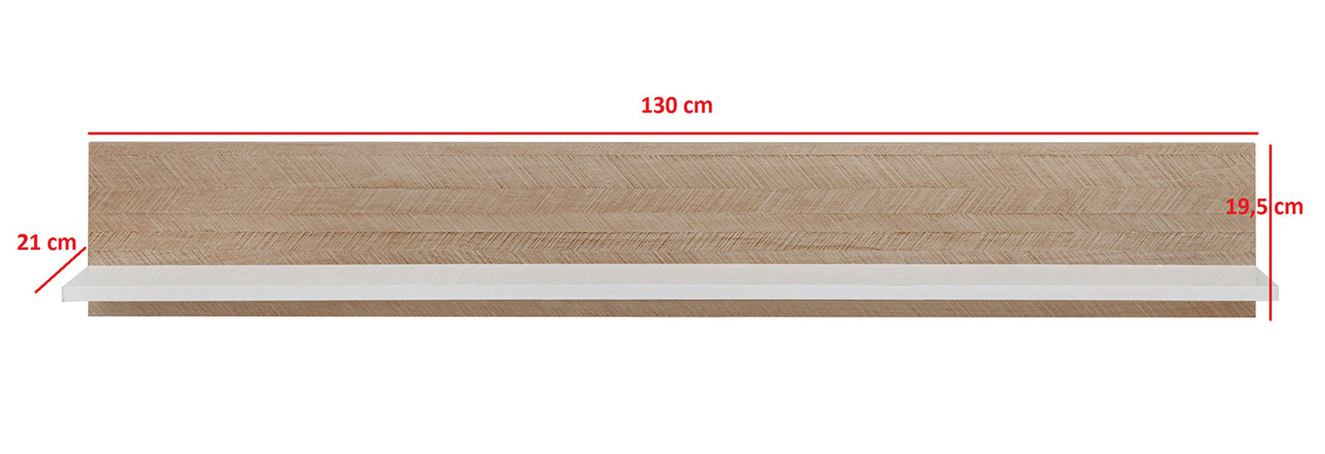 WANDREGAL Viste braun / weiß hochglanz 130 / 21 / 20cm - Ecru/Weiß Hochglanz, Holz/Holzwerkstoff (130/20/21cm) - Furnival