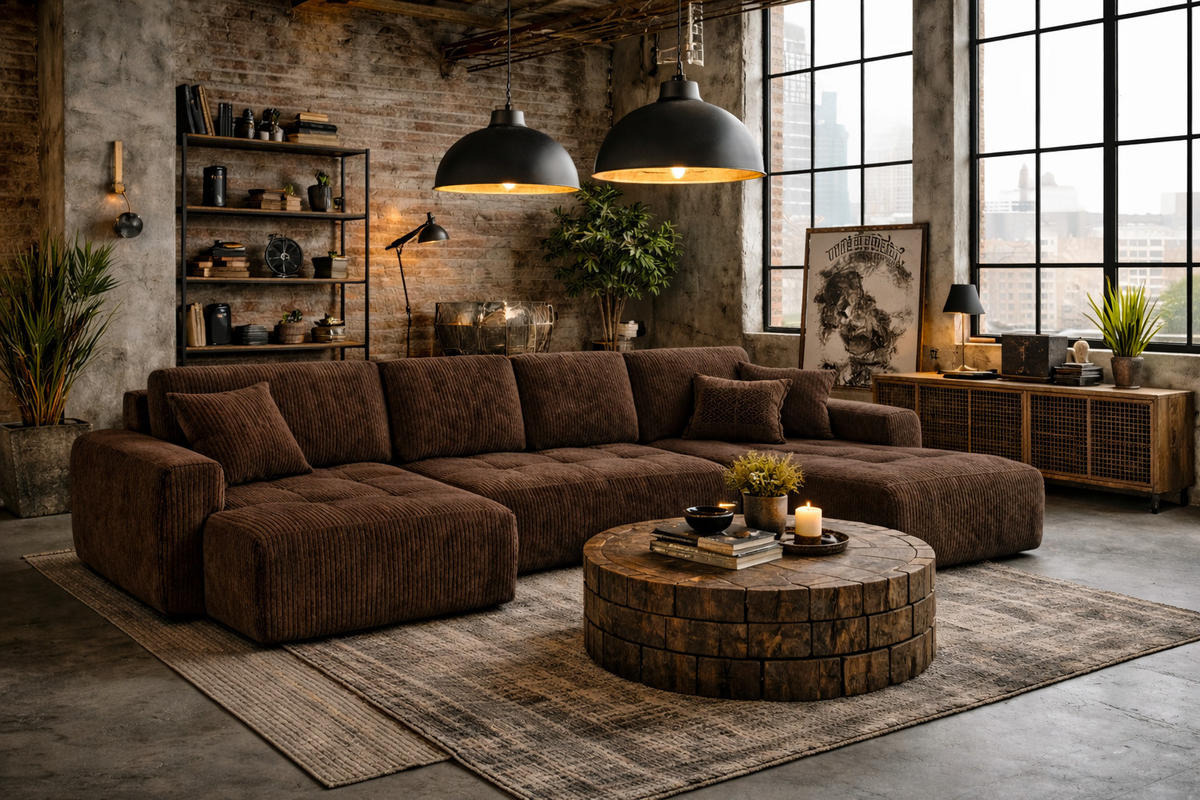 ECKSOFA Mit Schlaffunktion Und Bettkasten U-Form Ivo U, Cordstoff Poso, Braun - Braun, Holz (342/142cm) - Kaiser Möbel