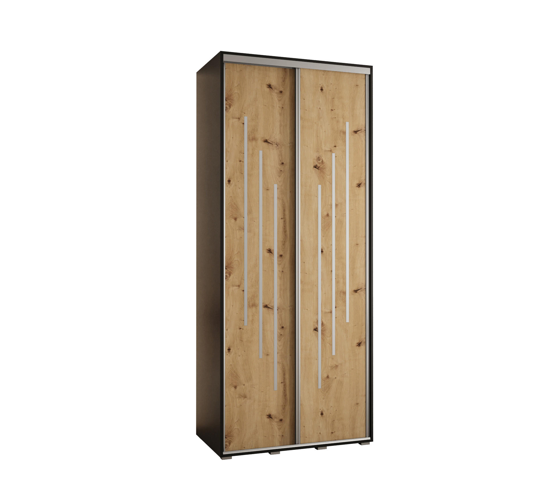 Abiks Möbel Schwebetürenschrank Schwarz, Eiche Artisan, Silber 110x235x45 cm