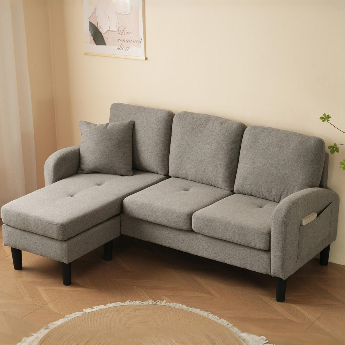 ECKSOFA 166x118cm Modular Kompakt Atmungsaktiv - Grau, Textil (118/166cm) - Raelunyi