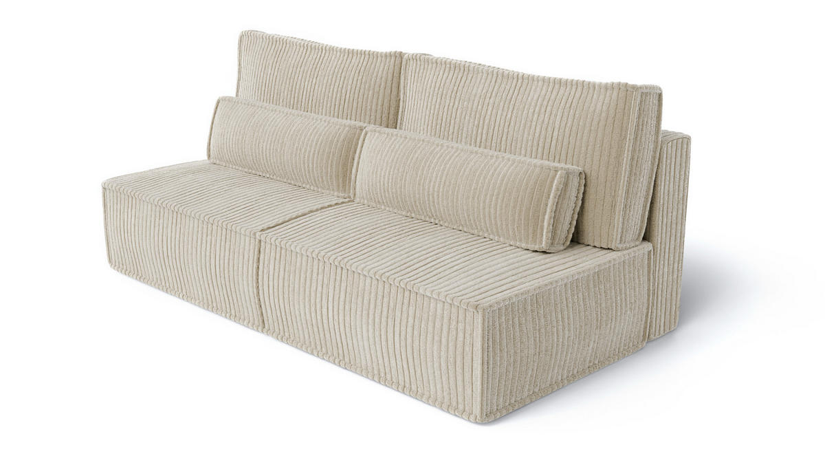 BETTSOFA LINO Creme Kordstoff mit Schlaffunktion - Creme, Textil (97/87/198cm) - MASSENO