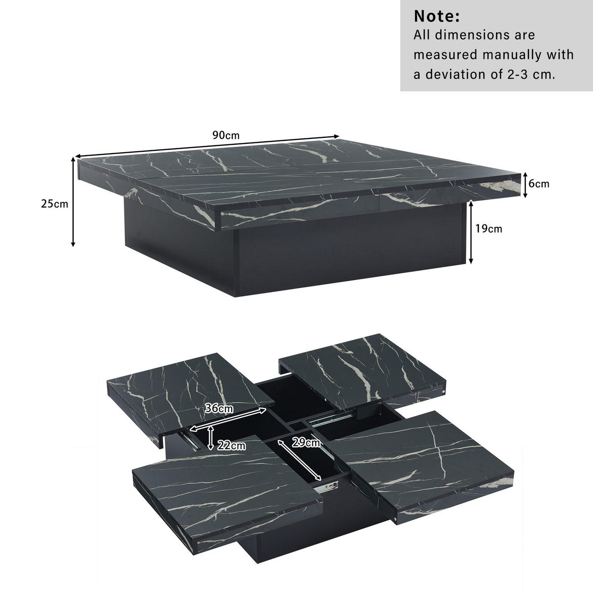 COUCHTISCH DE-111 Modern Schwarz - Schwarz, Holzwerkstoff (90/90/25cm) - ComfortXL