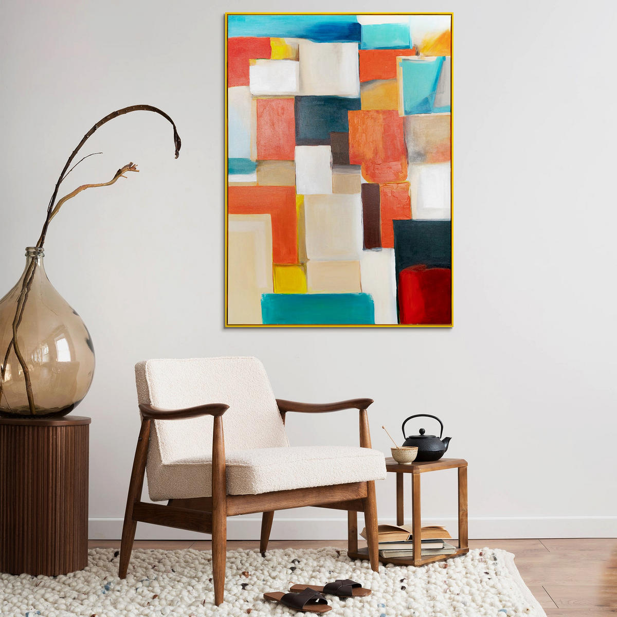 GEMÄLDE Geometrische Illusion Schattenfugenrahmen Gelb 180x120 cm - Gelb, Holz (180/120cm) - YS-art gallery