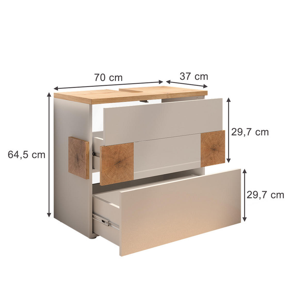 WASCHBECKENUNTERSCHRANK Eden Weiß 70 x 64.5 cm mit 2 Schubladen - Weiß/Eiche Artisan, Holzwerkstoff (70/64.5/37cm) - Vicco
