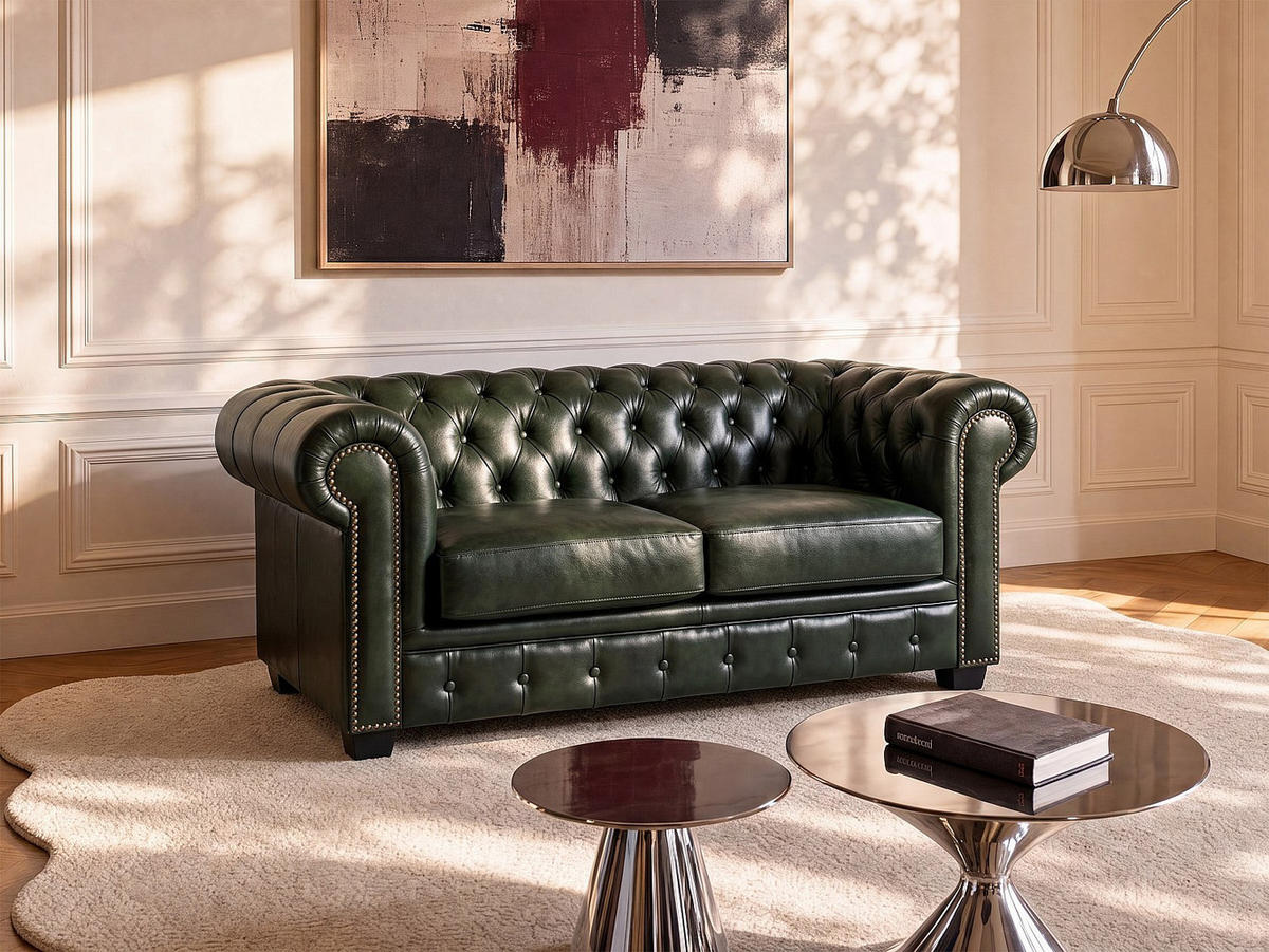 SOFA - 2 Personen - leder - tannengrün Brenton - Waldgrün, Leder (160/73/96cm) - Vente-Unique