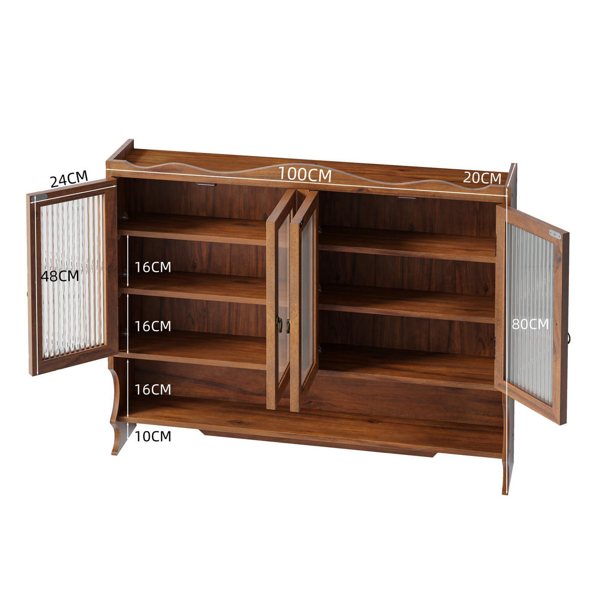 KÜCHENOBERSCHRANK 100x20x80 cm Braun aus Massivholz & Glas mit 4 Türen & Haken - Braun, Holz (100/80/20cm) - Modfu