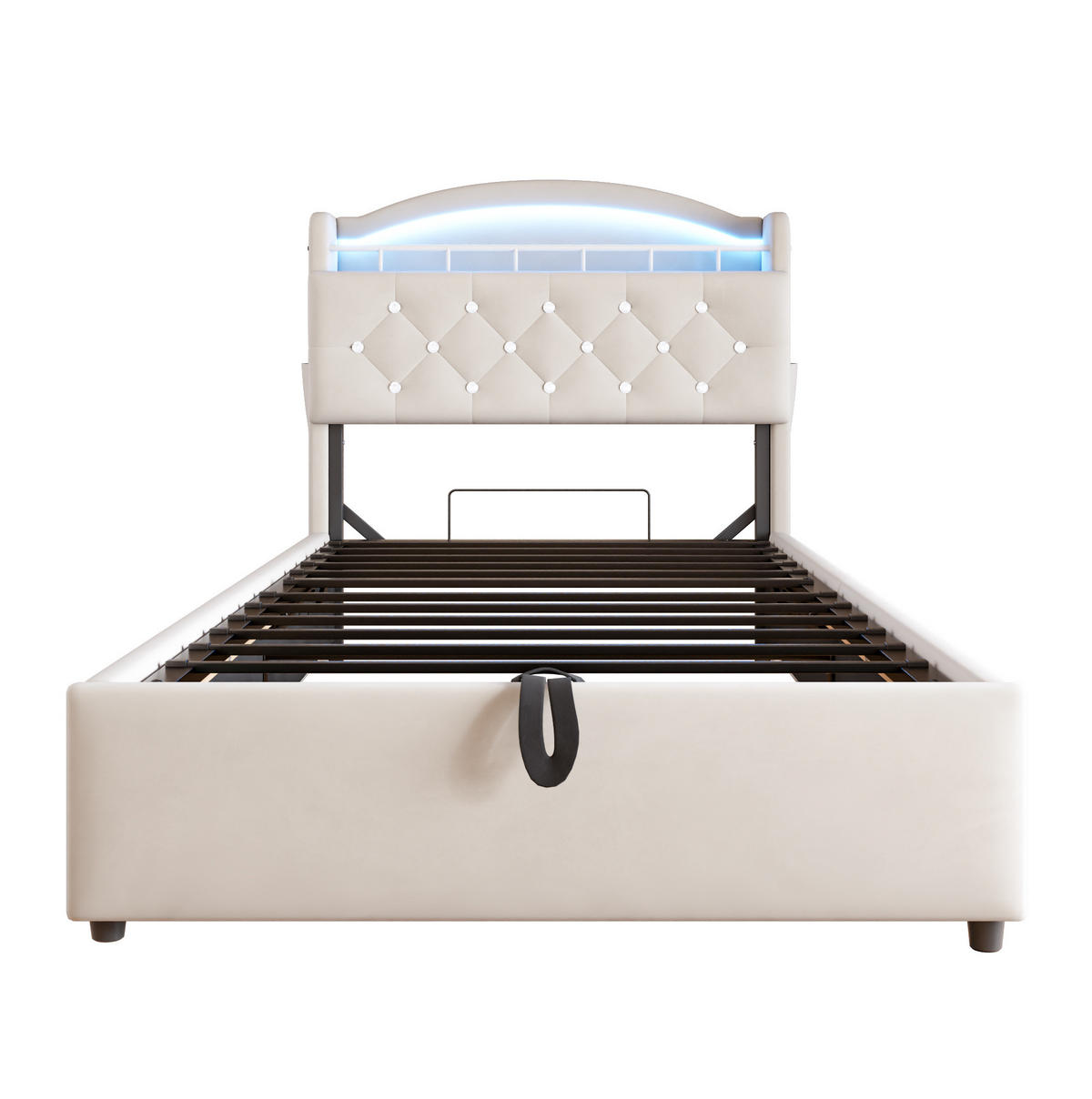 KINDERBETT Polsterbett 90/200 cm aus Samt mit Stauraum, LED und USB Beige - Beige, Textil (90/200cm) - Modenvie