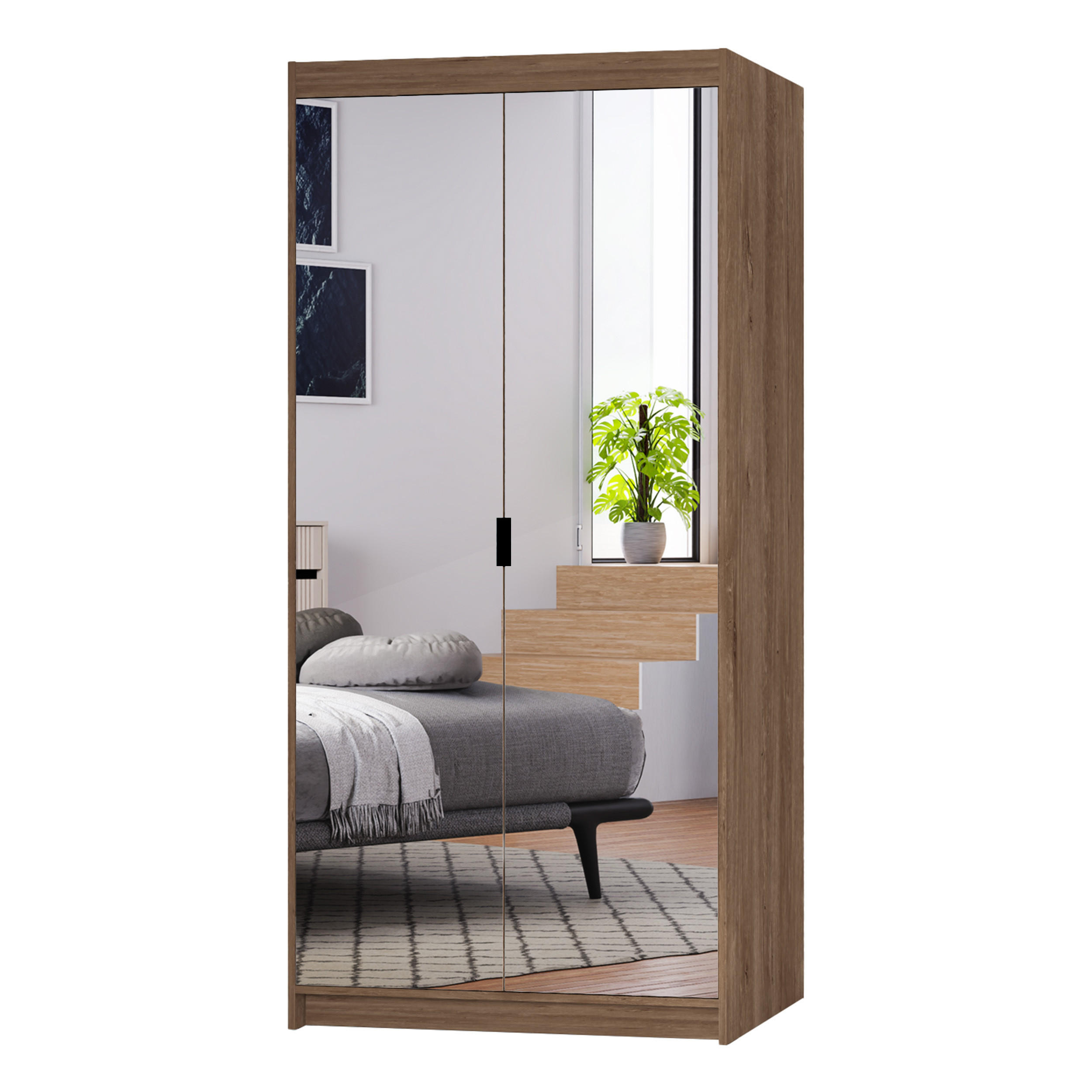 KLEIDERSCHRANK Storicos Eiche Lefkas 89,7/190,5/53 cm - 2T Modern mit Spiegel - Braun, Holzwerkstoff/Kunststoff (89.7/190.5/53cm) - AX Living