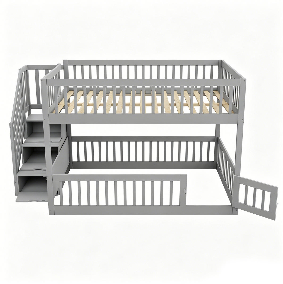 ETAGENBETT 140/200 cm aus Massivholz mit Stauraumtreppe Grau - Grau, Holz (140/200cm) - OKMYHOME
