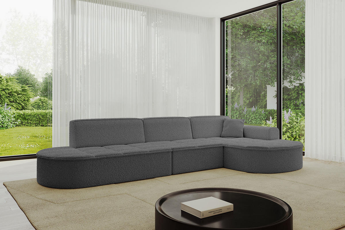 ECKSOFA Ottomane Rechts TARO-L2 - 328x171x79,5 cm Grau - Grau, Holzwerkstoff/Textil (328/171cm) - ALTDECOR