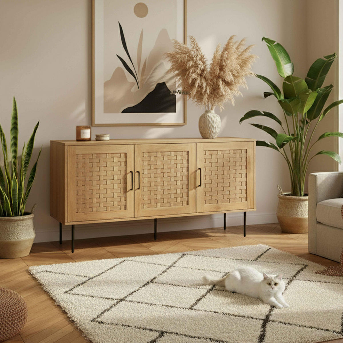 SIDEBOARD, helles Holzeffekt - Beige, Holz (40/75/150cm) - Oviala