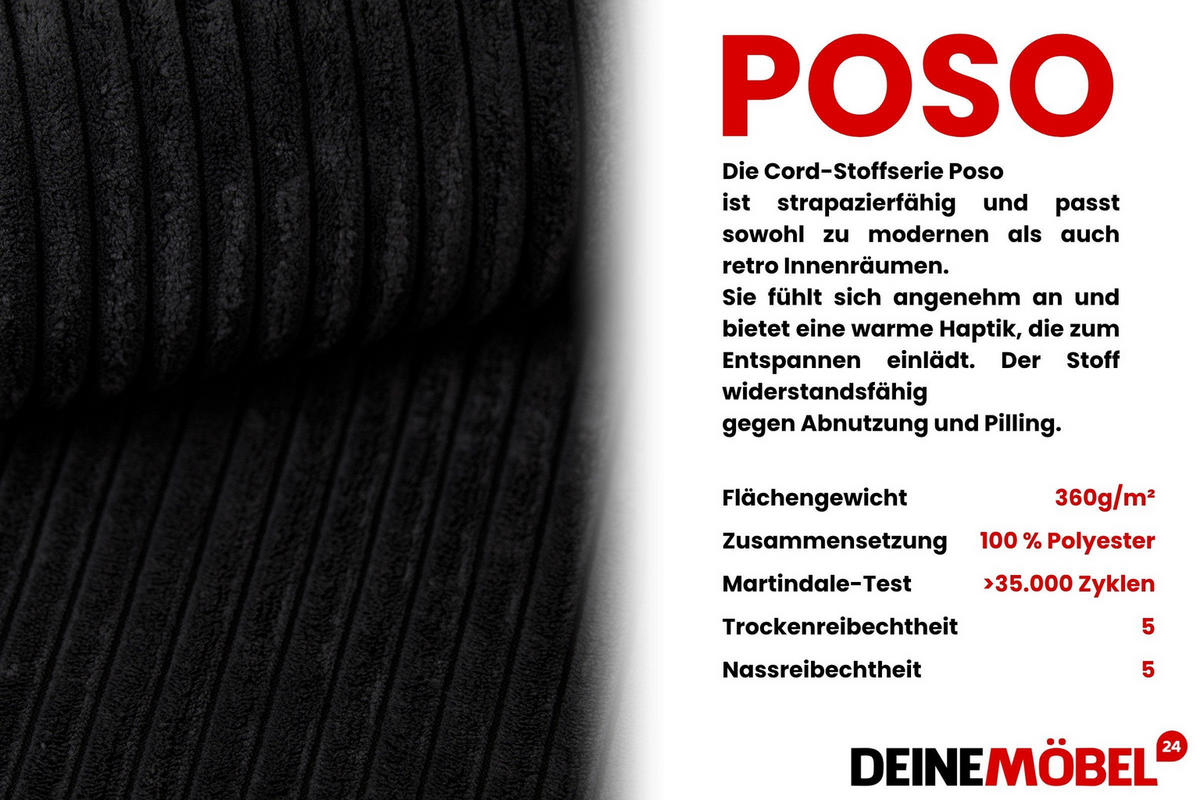 BOXBETT VIGO 100/200 cm in Cord/Velours Schwarz H3 links - Schwarz, Holz/Holzwerkstoff (100/200cm) - Deine Möbel 24