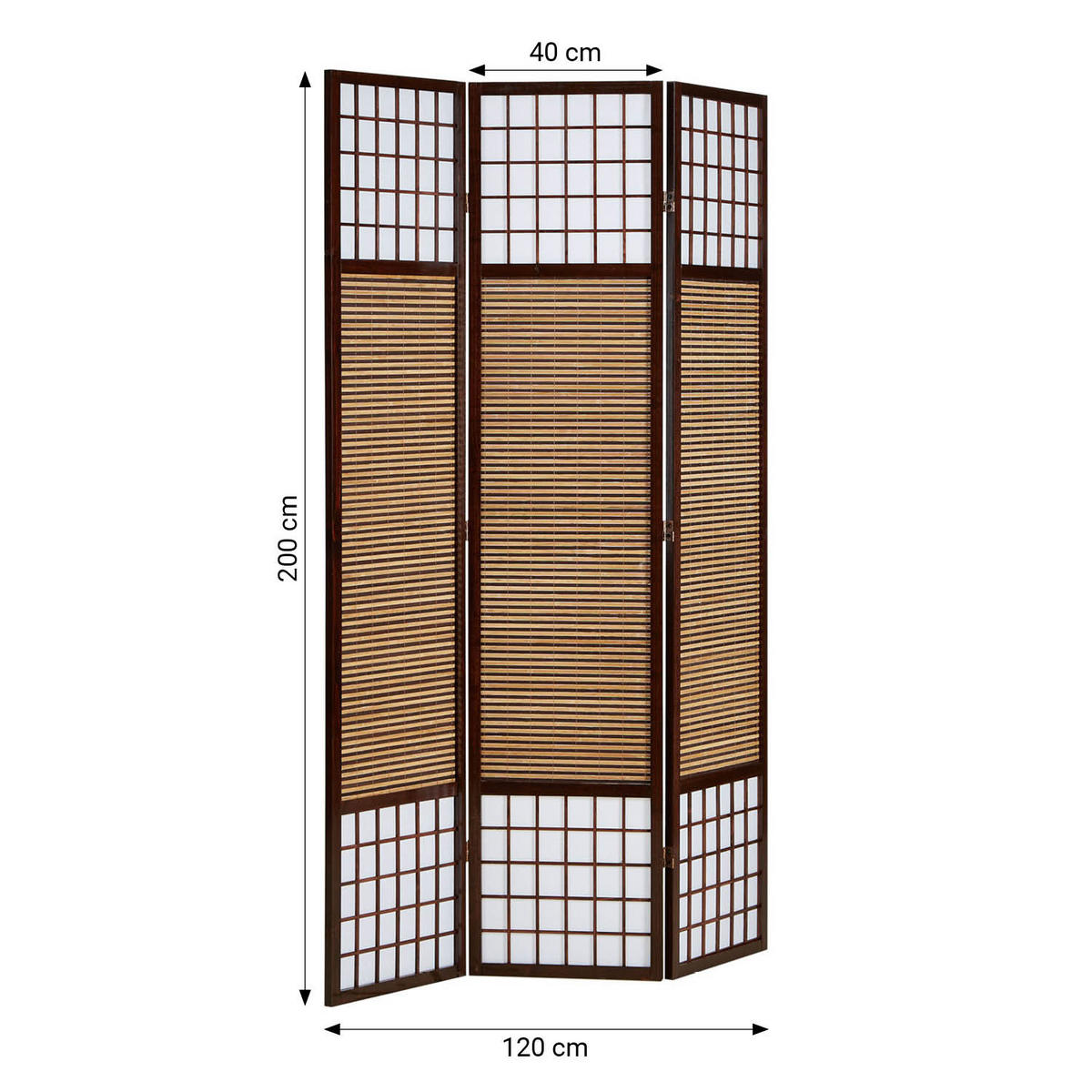 PARAVENT 3-tlg. 120/200 cm Braun Bambusstreben - Braun, Holz (120/200/2cm) - Homestyle4u