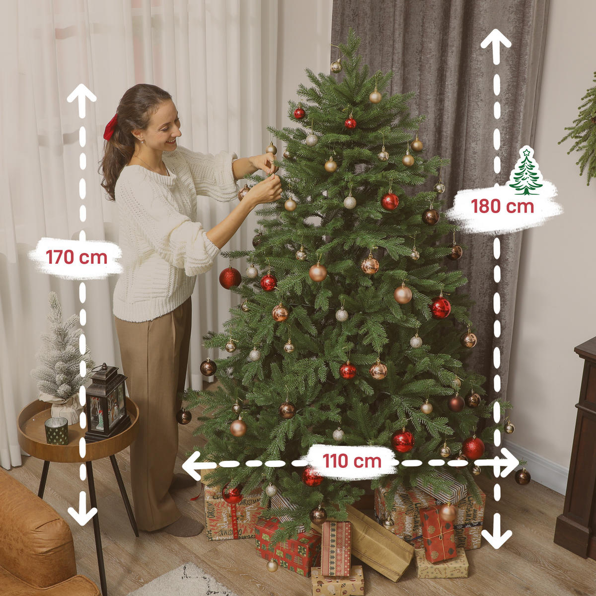 WEIHNACHTSBAUM künstlich 180 cm Christbaum mit 713 Zweigen, Kiefernholzsockel - Grün, Kunststoff (180cm) - HOMCOM
