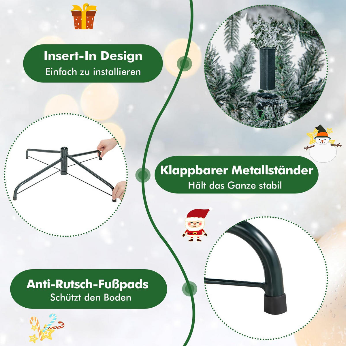 WEIHNACHTSBAUM mit 120 warmweißen LED-Lichtern 135 cm weiß - Weiß, Metall (135cm) - COSTWAY