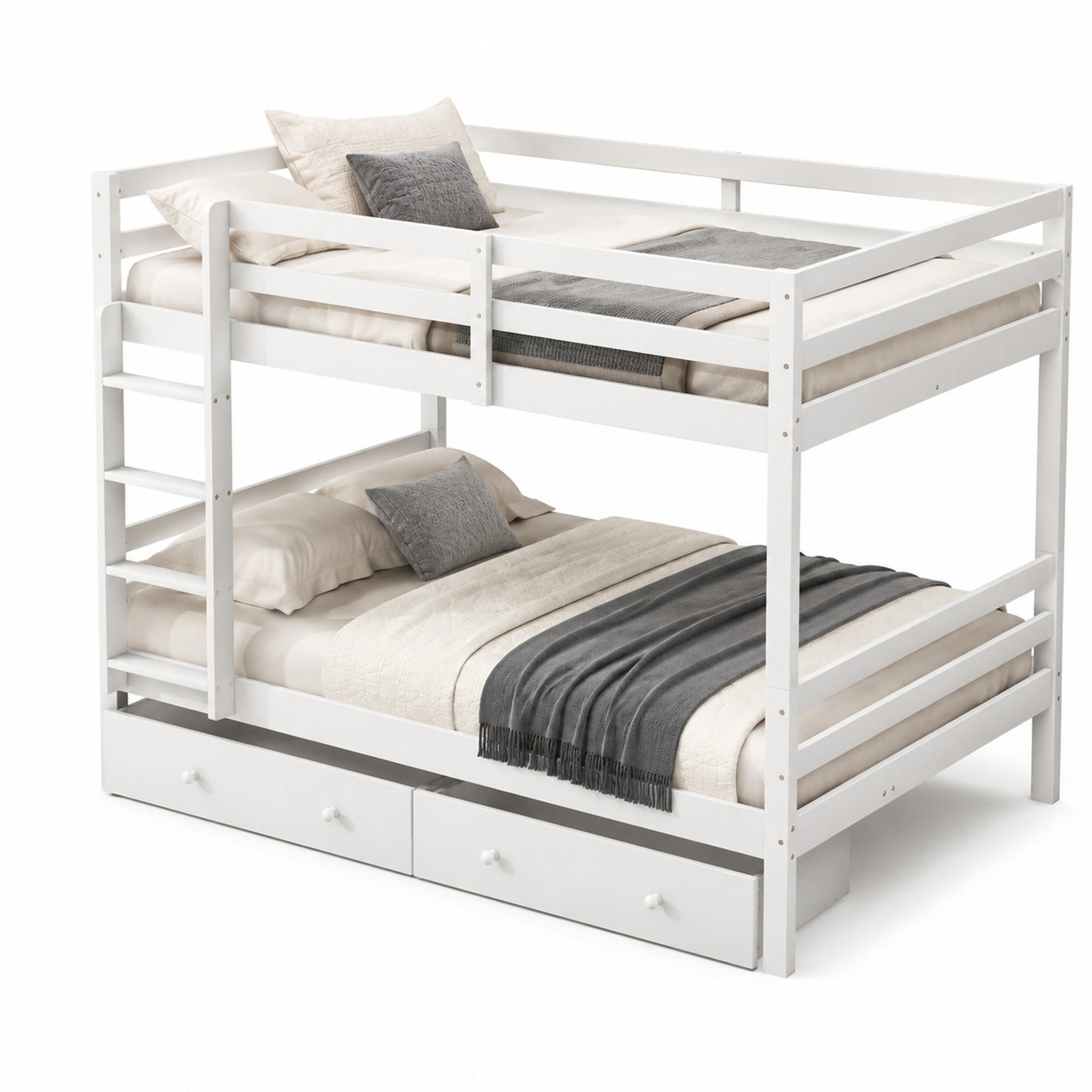 ETAGENBETT 140/200 mit abnehmbarer Schublade, Stauraum und hohem Geländer in Weiß - Weiß, Holz (140/200cm) - EVRYAE