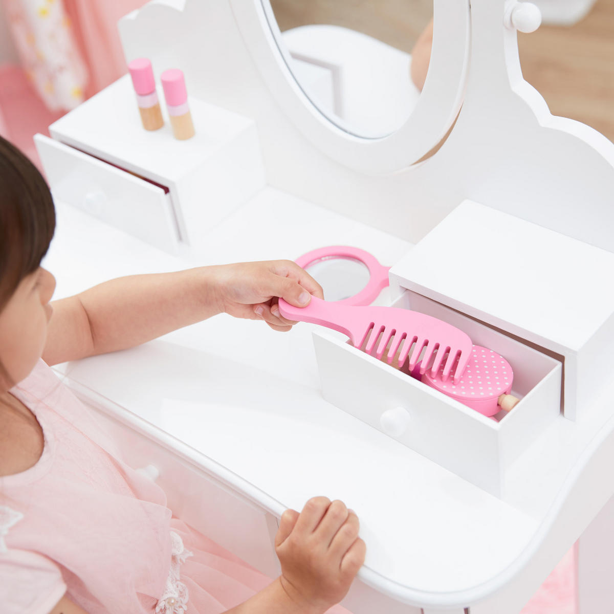 SCHMINKTISCH-SET Kinder mit Hocker aus MDF, Weiß, 99cm - Weiß, Holz (63/99/32cm) - Teamson Kids