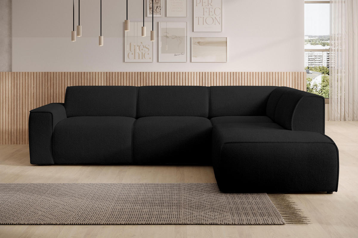 ECKSOFA L Form Didim Schwarz 292/220/78 cm – großes Sofa stilvoll & bequem R - Schwarz, Kunststoff/Textil (292/220cm) - AX Living