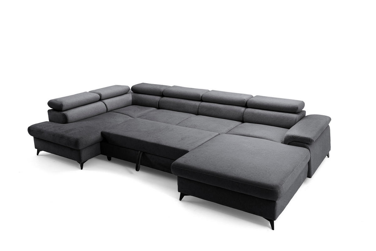 ECKSOFA U-Form PLAZA U Rechts mit Schlaffunktion 125x256 Velours Anthrazit - Anthrazit/Schwarz, Holz/Kunststoff (210/95/350cm) - Muffo