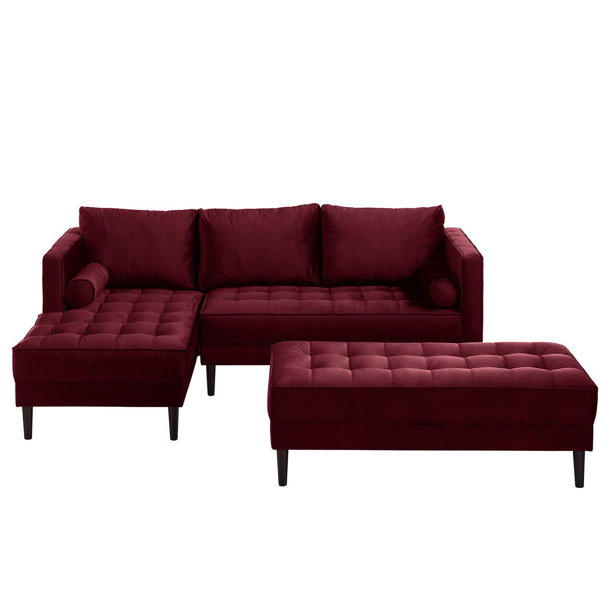 ECKSOFA - Samt - Dunkelbraun/Weinrot, Birkenholz/Textil (201/155cm) - home24