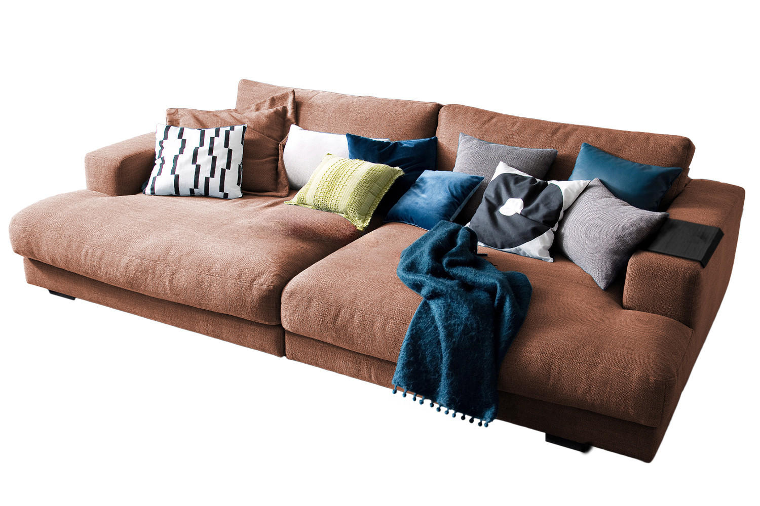 BIG SOFA MIT TABLETT SCHWARZ MADELINE Braun Webstoff - Cognac/Dunkelbraun, Kunststoff/Textil (290/85/170cm) - KAWOLA